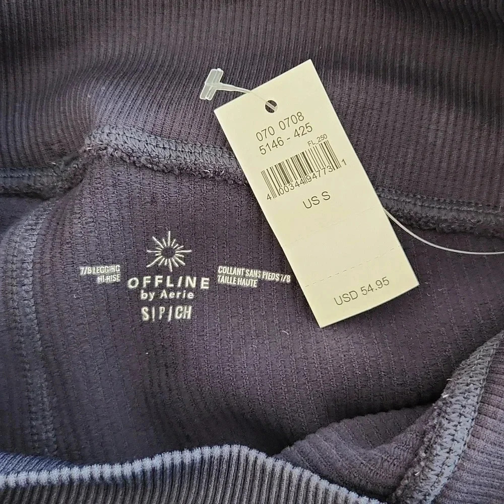 NWT || AERIE || leggings, Navy Blue, Ribbed, Sz Small, Blue Washed Rinse - Picture 4 of 4